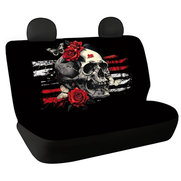 FUIALDOLG Rear Bench Seat Covers with Skull Rose Pattern, 2 Pack, Comfortable Stretch Waterproof Dirt Proof Covers for SUV Car Interior