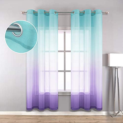 Koufall Lilac And Turquoise Curtains 72 Inch Length For Bedroom Set Of 2 Panels Grommet Semi Voile Ombre Sheer Living Room Dining Bathroom Kitchen 42x72 Inches Long Com Turquoise Curtains 72 Inch Length, Curtains 72 Inches Long