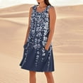 thumbnail image 2 of Summer Women's Boho Floral Sleeveless Tank Dress Lightweight Rayon Blend Sundress with Cross Back Detail and Side Slits for Vacations,Dark Blue 2XL, 2 of 5