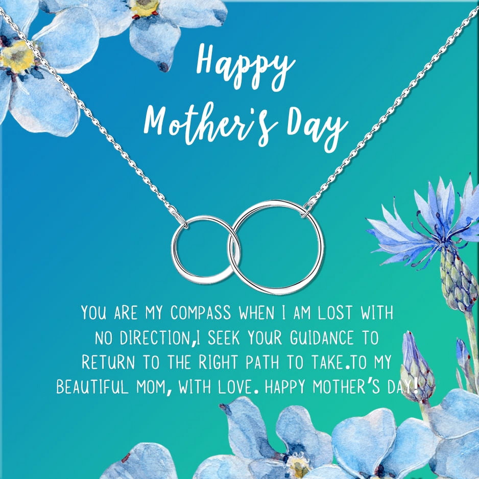 Mother's Day Necklace and Card, Gift for Mom, Gift for Her, Card Necklace Mother's Day Present, Heart Necklace for Mother's Day, Pendant Necklace for Mother [Silver Infinity Ring, 18" Chain]