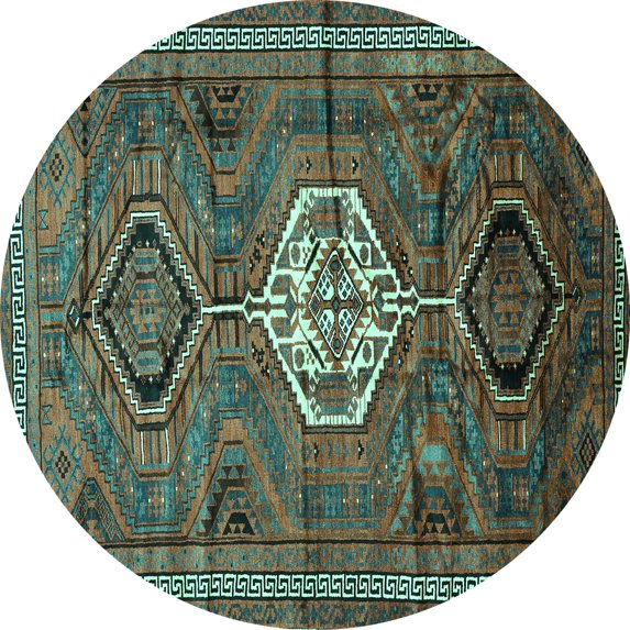 Ahgly Company Machine Washable Indoor Round Persian Turquoise Blue Traditional Area Rugs, 5' Round