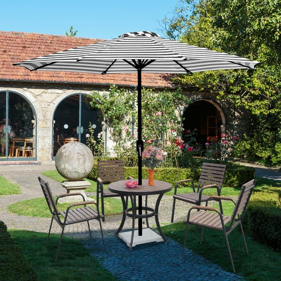 9Ft Patio Umbrella Outdoor Garden Table Patio Folding 8 Ribs Adjustable Crank Black Stripe