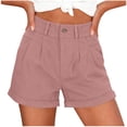 thumbnail image 3 of Horkkom Linen Shorts for Women Button Zipper Elastic Waist Shorts Summer Vacation Casual Shorts with Pockets XL, 3 of 8
