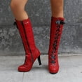 thumbnail image 2 of Red High Heel Long Boots With Knee Boots Style For Women Winter Fashion Pu Leather Comfortable And Lightweight, 2 of 9