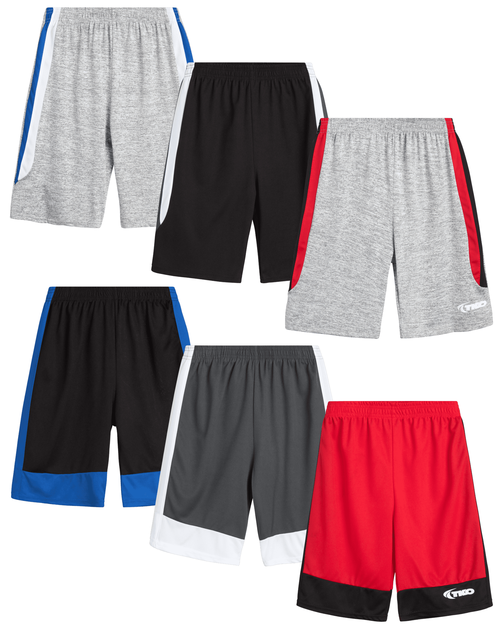 TKO Boys' 6Pack Mesh Active Athletic Performance Dry Fit Basketball