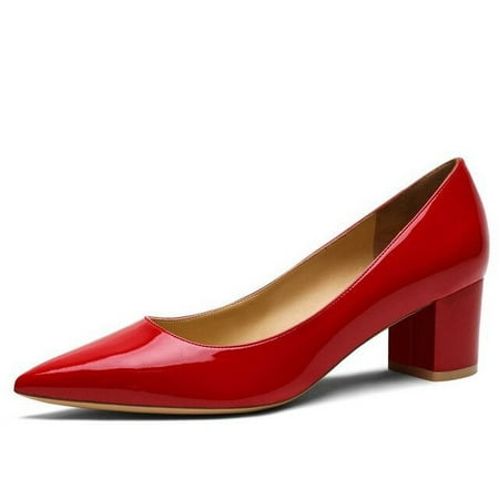 

YCNYCHCHY Elegant Genuine Sheepskin Leather Pumps Female Thick High Heels Pumps Solid Pointed Toe Office Lady Classic Shoes Women