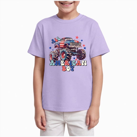 Gubotare Kids Fourth of July Shirt Boys Classic Short-Sleeve Usa Tees Hawaiian Shirt with Pocket for Kids 7T 8T, Purple