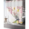 thumbnail image 3 of No Hook Shower Curtain with Snap-in Liner, Easter Rabbits Waterproof Fabric Bathroom Curtains, Weeping Pink Peach Eggs Vintage Beige Spring Bath Curtains & Mesh Top Window 72"x78" Long, 3 of 9