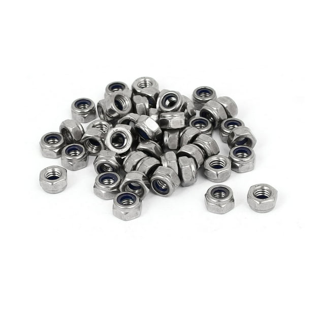Unique Bargains M6 x 1mm 304 Insert en Nylon en Acier Inoxydable Hexagonal Écrou de Verrouillage 50PCS