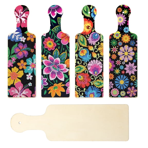 4pcs 5D Diamond Painting Cutting Board Kit Vibrant Floral DIY Wooden Tray for Desserts, Cheese, and Snacks Handcrafted Rhinestone Artwork Home Kitchen Decor Gift