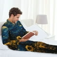 thumbnail image 5 of KLL Oil Starry Sky Sunflower Sleepwear Mens Flannel Pajamas,Long Cotton Pj Set, 5 of 7