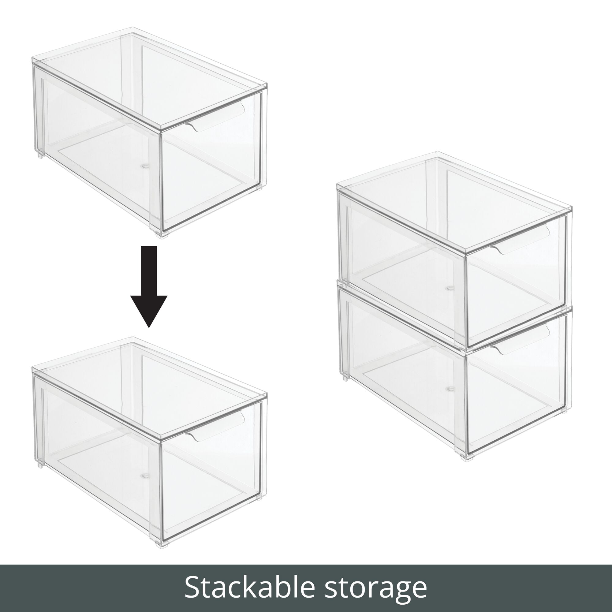 mDesign Plastic Stackable Closet Storage Organizer Bin Containers with  Front Pull Drawer for Cabinet, Desk, Shelf, Cupboard, or Dresser  Organization - Lumiere Collection - 4 Pack - Clear - Yahoo Shopping