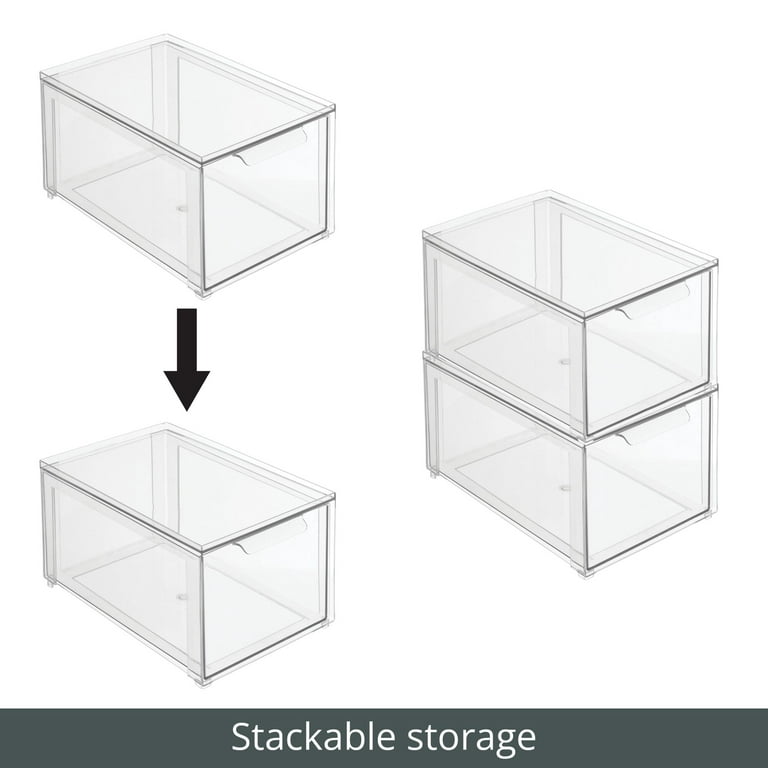 mDesign Clarity Plastic Stacking Closet Storage Organizer Bin with Drawer,  Clear - 12 x 16 x 6, 4 Pack