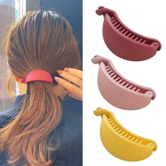 Eoperou Hair Barrette Banana Shape Candy Colors with Teeth Solid Color Anti-slip Hair Decoration Smooth Edge Large Size Hair Claw Hair Accessories