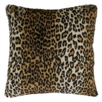 SARO 7406.BR18SP 18 in. Square Brown Cheetah Print Faux Fur Throw Pillow with Poly Filling