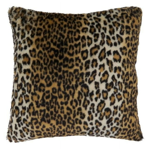 SARO 7406.BR18SP 18 in. Square Brown Cheetah Print Faux Fur Throw Pillow with Poly Filling