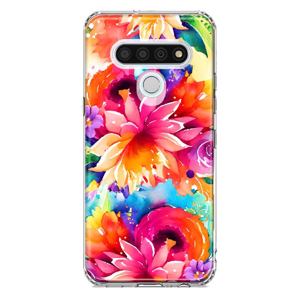 MUNDAZE LG Stylo 6 Shockproof Clear Hybrid Protective Phone Case Watercolor Paint Summer Rainbow Flowers Cover