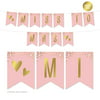 Blush Pink and Metallic Gold Confetti Polka Dots, Hanging Pennant Party Banner with String, Miss to Mirs., 5-Feet, 1 Set