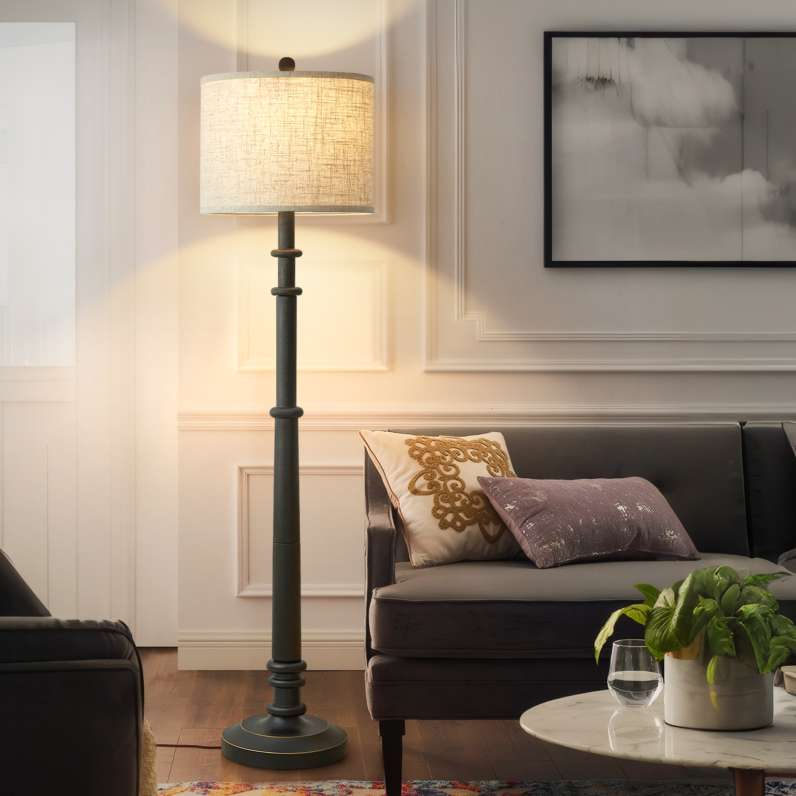 Natyswan 59.6" Vintage Farmhouse Floor Lamp with Linen Shade photo 3