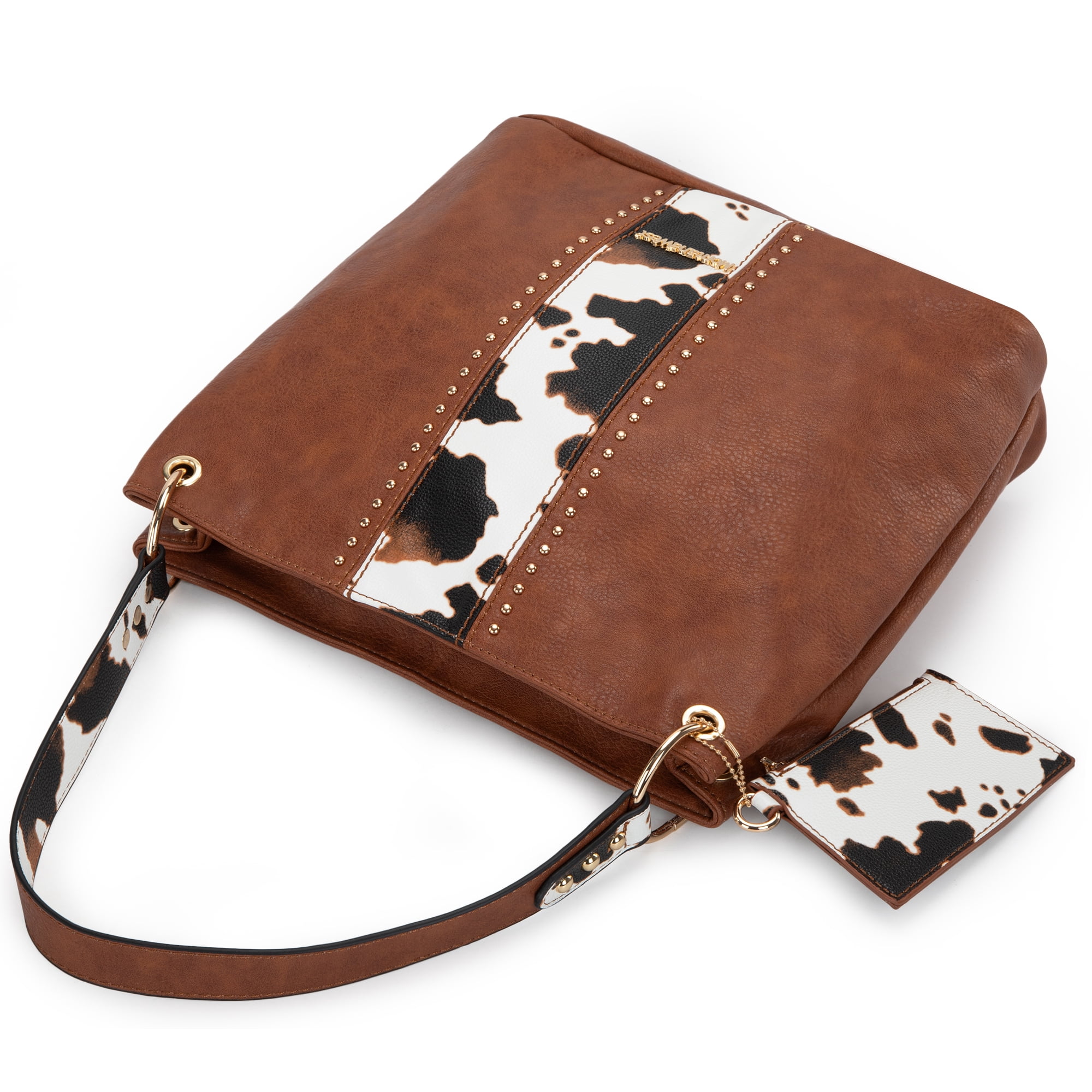 Montana West Purses for Women Hobo Shoulder Handbags with Zipper, Cow Print-Brown