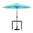 thumbnail image 2 of Emma + Oliver 3 Piece Patio Table Set - Synthetic Faux Teak 35" Square Dining Table with Umbrella Hole & Teal Umbrella with Weighted Base, 2 of 17