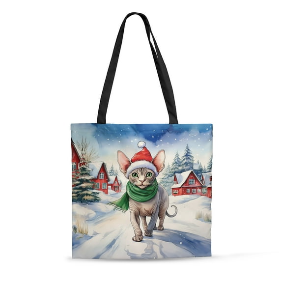 Hello Winter Sphynx Frosty Morning Walk Welcome Snowy Christmas All Over Print 3D Canvas Tote Bag Cat Lover Kitten Owner Gifts Idea Reusable Handbag - 02018