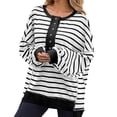 thumbnail image 3 of Womens Oversized Color Block Striped Sweatshirts Henley Shirts Casual Pullover Waffle Knit Tops, 3 of 7