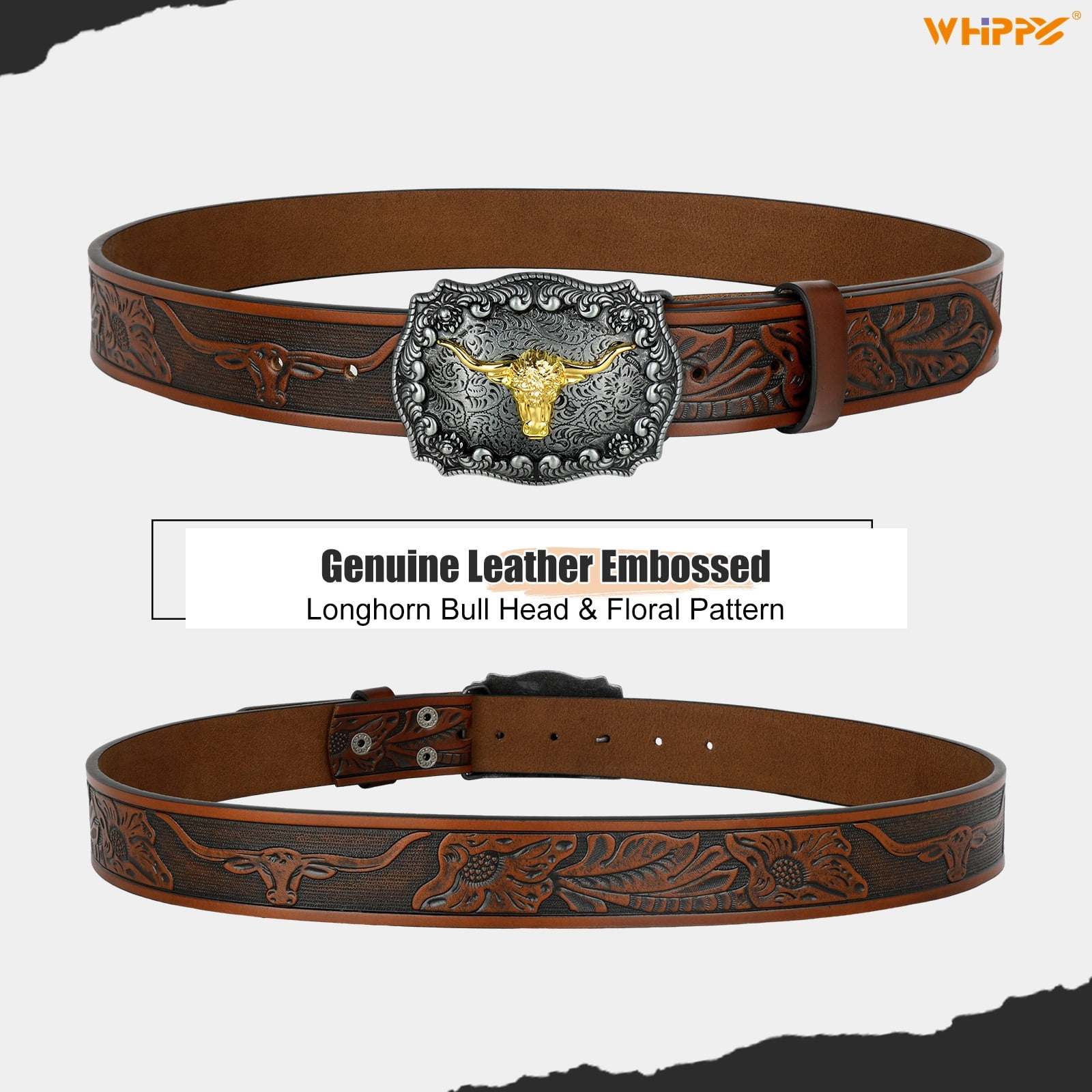 Longhorn Printed Branded Leather Pattern Heavy Duty Western