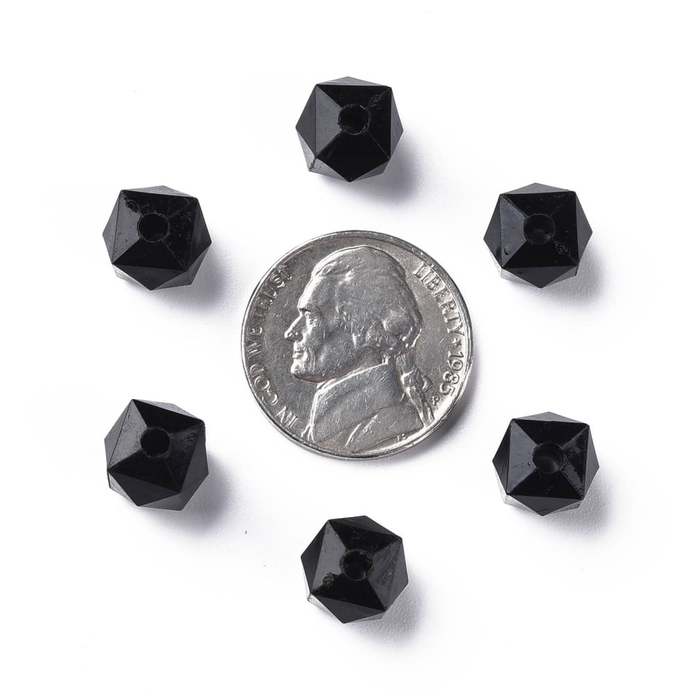 Opaque Acrylic Beads Faceted Square Black 10x10x9mm Hole: 2mm 1068pcs/500g