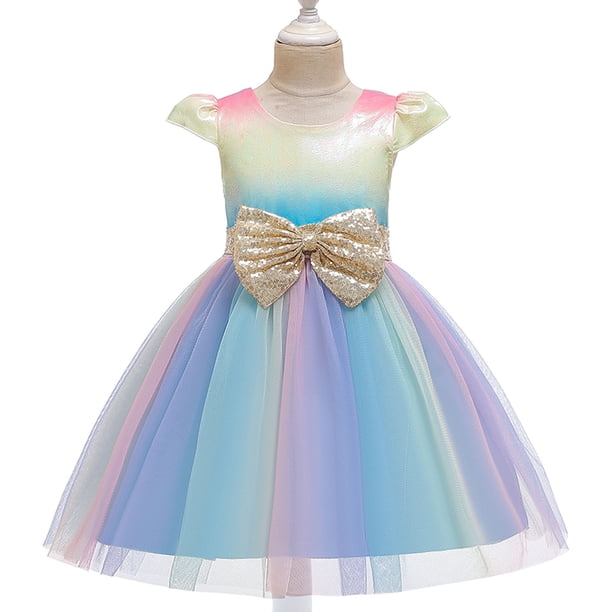 Canada Sale Flower Girls Party Dress Rainbow Tulle Kids Princess