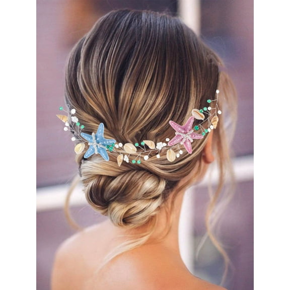 Bride Wedding Starfish Headband Silver Seashell Headpiece Summer Beach Hair Accessories for Women and Girls