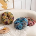 thumbnail image 5 of Round Floor Pillow Cushion Pleated Throw Pillows Boho Printed Accent Pumpkin Decorative Throw Pillows with Button Cotton Linen Pillow Cushion for Sofa Couch Vanity Chair Bed Diameter 14", 5 of 8