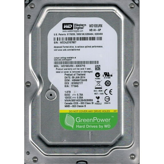 Western Digital WD10EURX-63C57Y0 DCM: HBNNKT2AHB 1TB