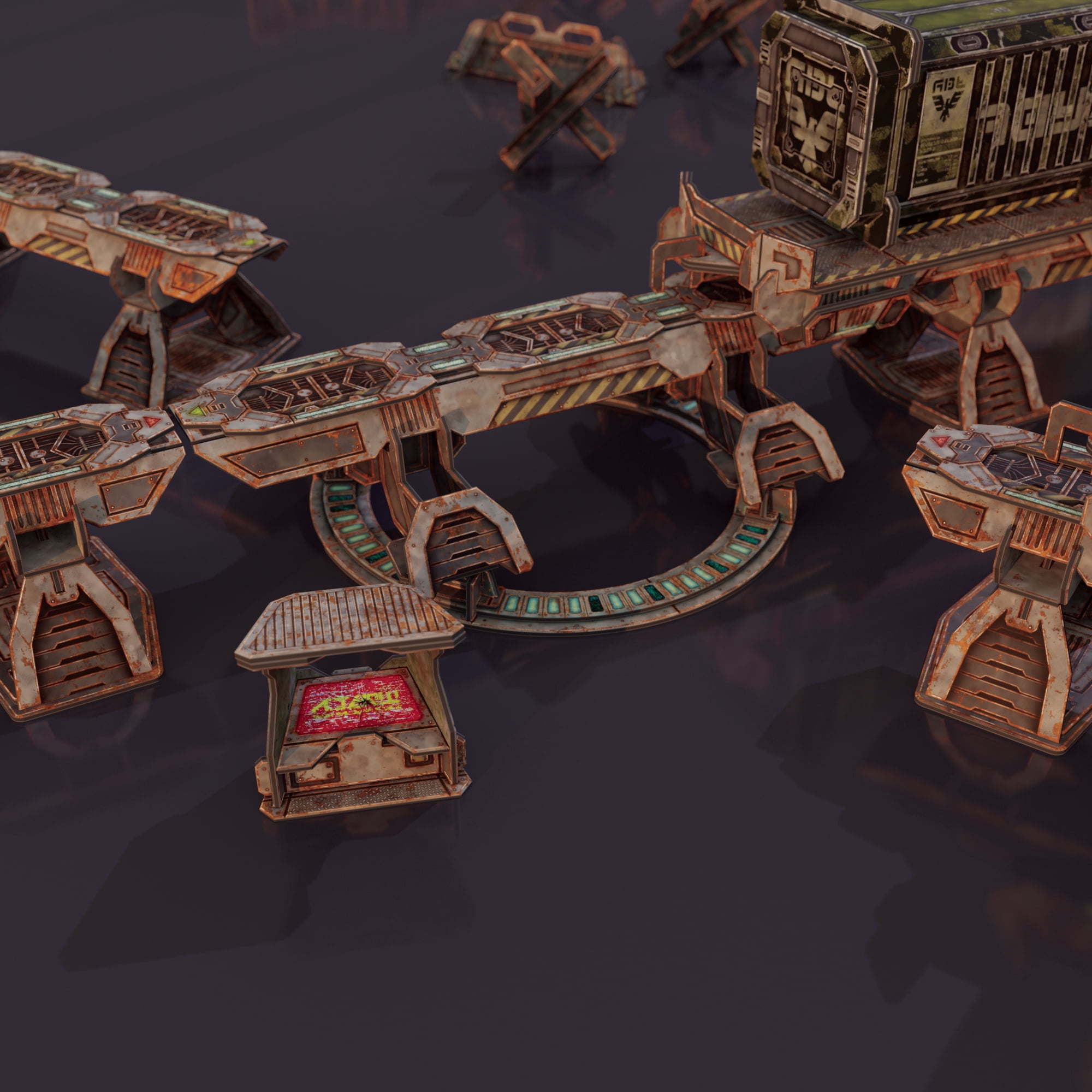 TinkerTurf Sci-Fi Terrain: MagLev Rail Starter - Abandoned Theme