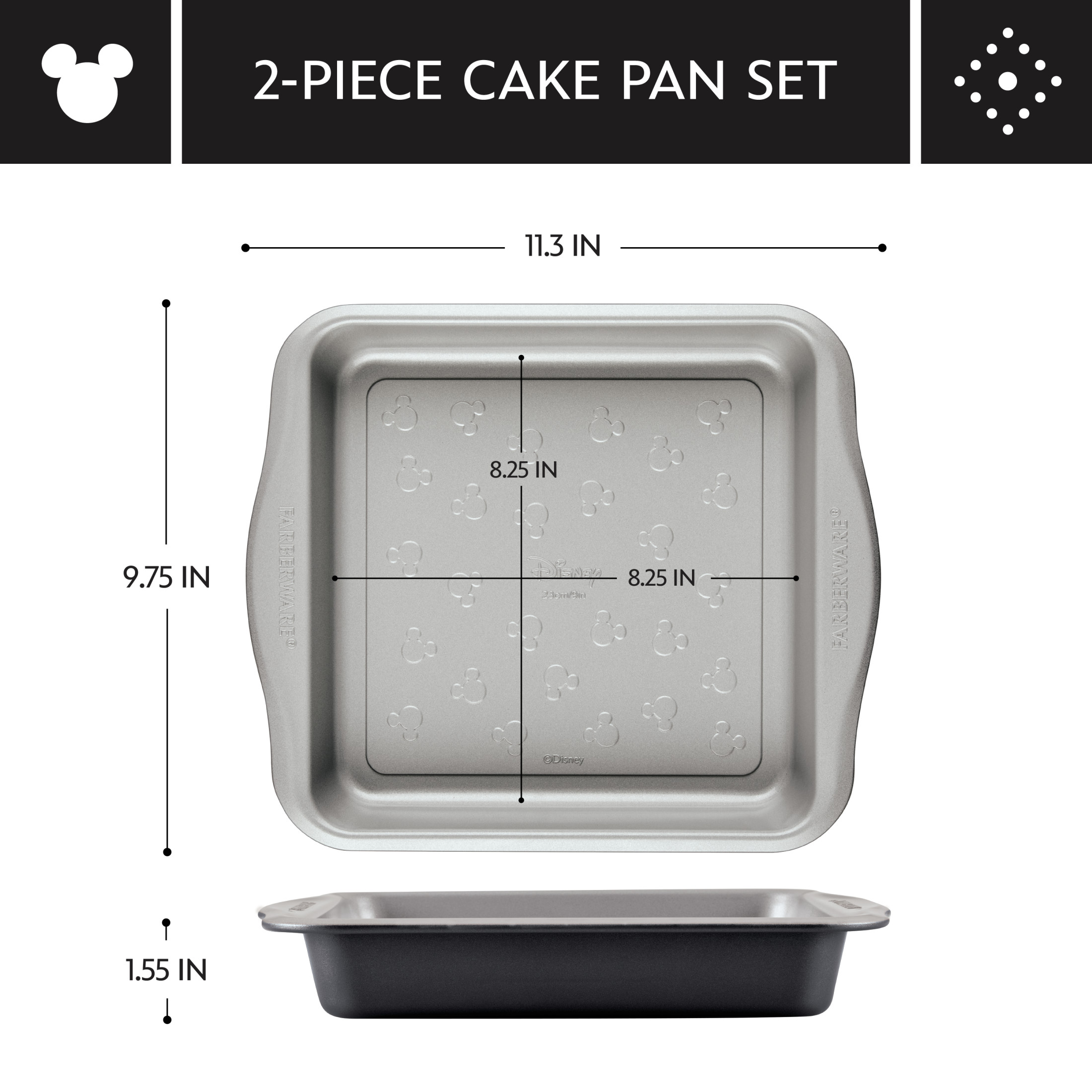 Farberware Disney Bake with Mickey Mouse 2-Piece Cake Pan Set, Black