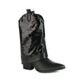 thumbnail image 2 of LSLJS Bottes Mi-Mollet à Talons Hauts pour Femmes Bottes d'Automne et d'Hiver pour Femmes à Bout Pointu Pailleté, Bottes Mi-Mollet à Talons Épais pour Femmes, 2 of 9