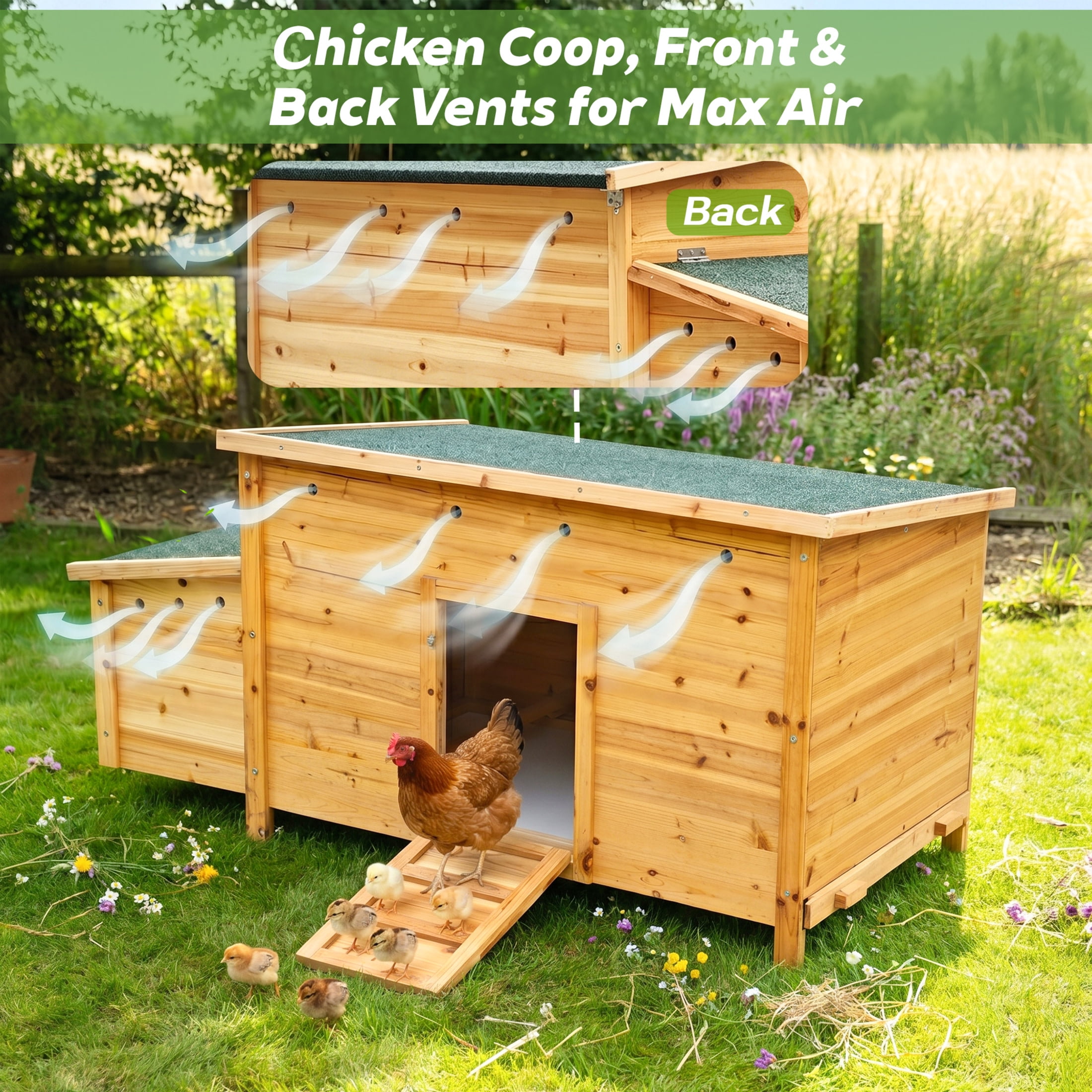 Noble House Wooden Chicken Coop with Nesting Box, Removable Tray & Waterproof Asphalt Roof