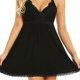 thumbnail image 5 of Guardurnaity Vestido de dormir Vestido de tirantes de encaje hueco Camisón de cuello en V Ropa interior de mujer Pijama Vestidos negro L, 5 of 6