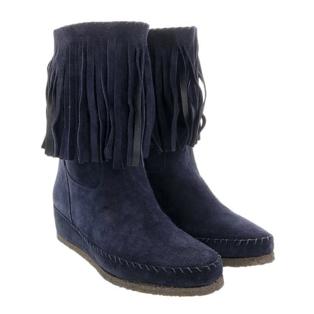 

Daniela Fargion Blue Suede Mid Calf Low Wedge Heel Boots-11 for Womens