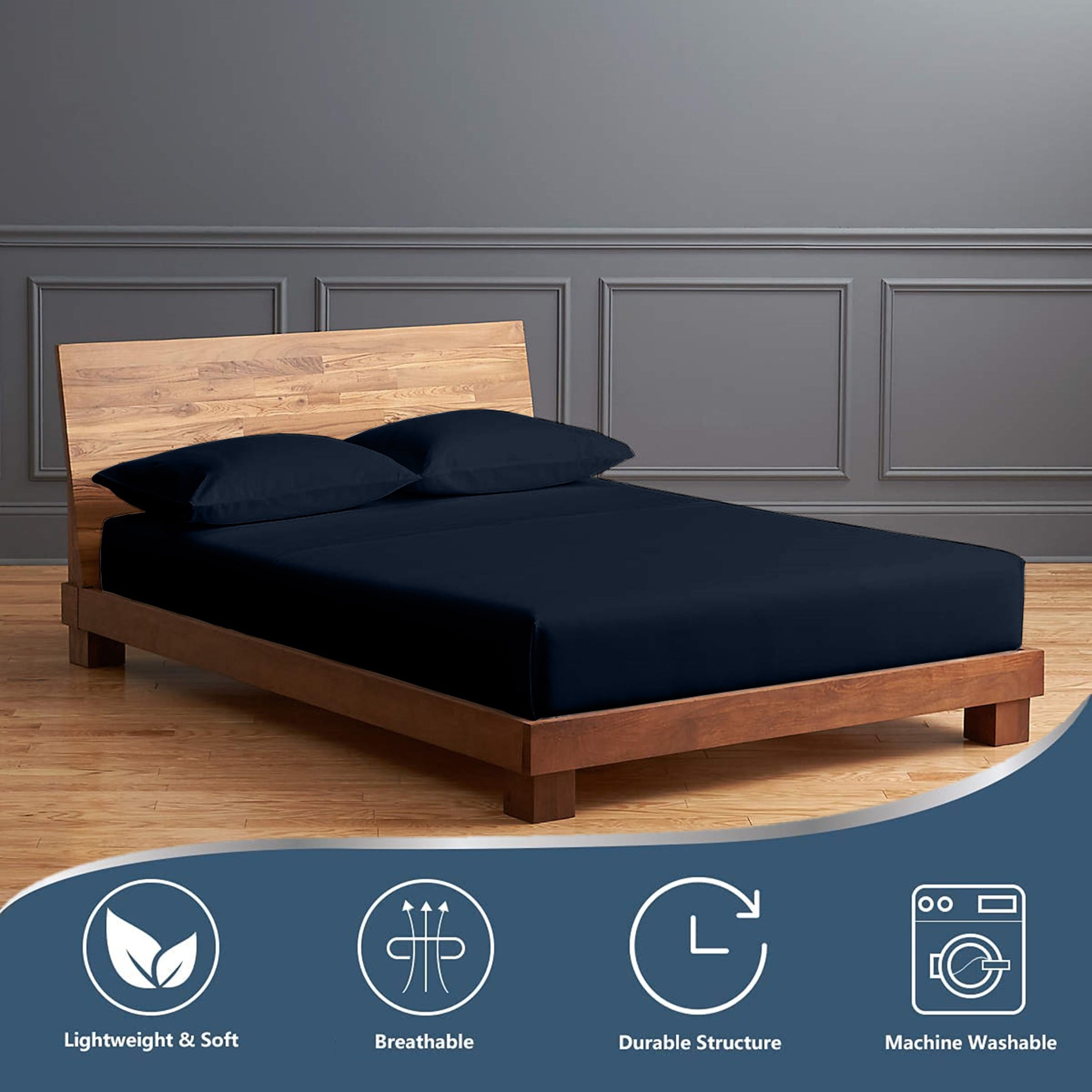 Candoury Parure de lit 4 pièces avec draps de lit en satin soyeux pour