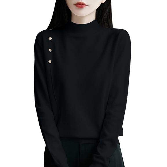 TRUBKH Women's Sweaters Mock Neck Top Long Sleeve Tunic Tops Blouse Fall Sweaters Slim Fit Lounge Sweater Lightweight Sweater Pullover Top Summer Sweaters for Women Black M