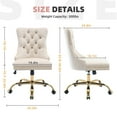 thumbnail image 6 of PAPROOS Vanity Chair, Swivel Home Office Chair, Ergonomic Home Desk Chair with Golden Metal Base, Adjustable Height, Velvet Upholstered Tufted Button Task Chair, Beige, 6 of 11