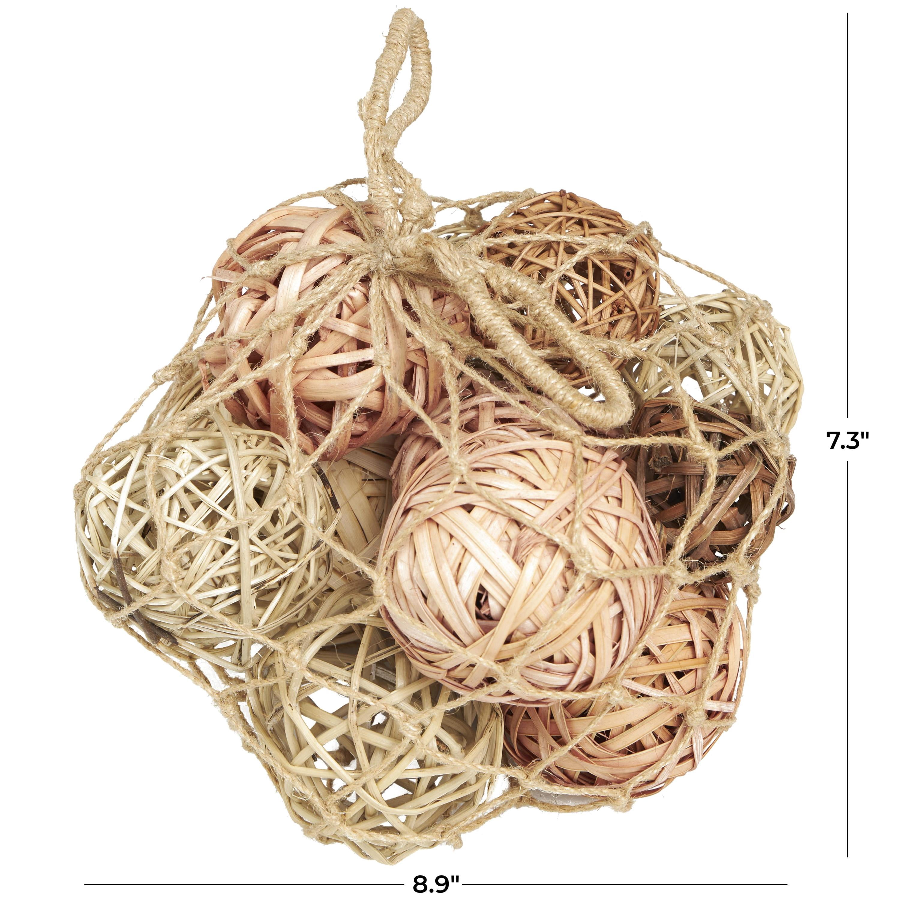 DecMode Light Brown 9" Handmade Dried Plant Orbs & Vase Filler with Fishnet Bag