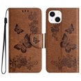 thumbnail image 2 of Feishell Wallet Case for iPhone 15 Plus,Retro PU Leather Butterfly Embossed Pattern Full Protection Anti-Scratch Magnetic Clasp Flip Holder Card Slots & Cash Pocket Phone Cover,Brown, 2 of 9