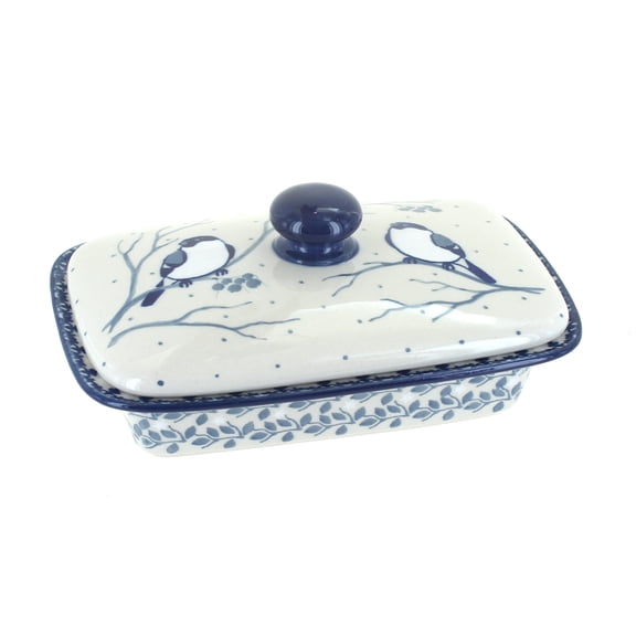 Blue Rose Polish Pottery Bluebird Butter Dish