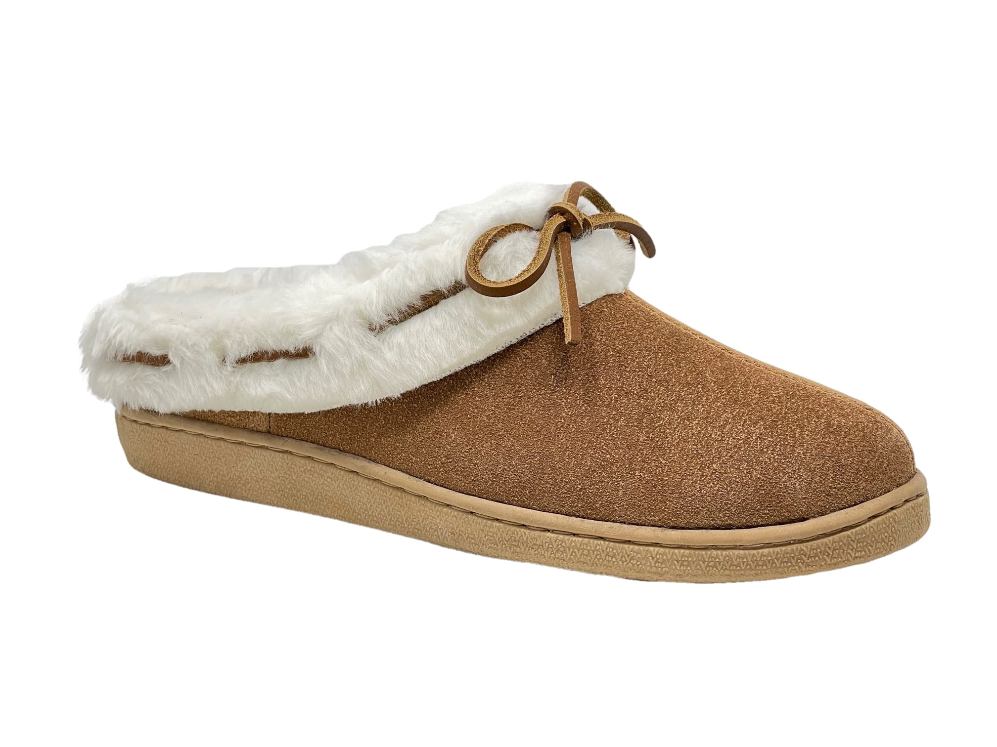 Women's Clarks X Strap Supple Cow Suede  & Fur Footbed Slipper Moccasin 
