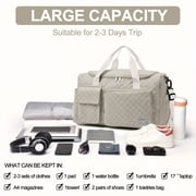 DAKIMOE Travel Duffle Bag for Women Men, Weekender Overnight Bags Carry on Gym Bag with Wet Pocket/Adjustable Strap/Shoe Compartment, Foldable Waterproof Duffel Tote for Plane Sports Dance, Ivory