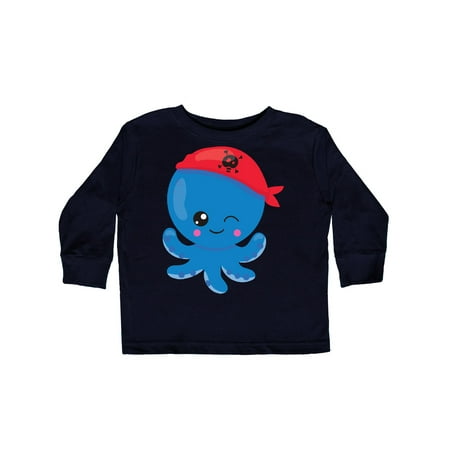 

Inktastic Pirate Octopus Blue Octopus With Red Pirate Hat Gift Toddler Boy or Toddler Girl Long Sleeve T-Shirt