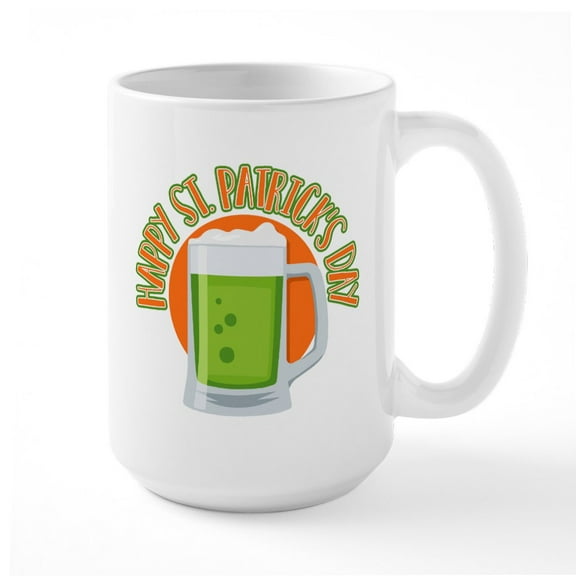 CafePress - Happy St Patrick's Day - 15 oz Ceramic Large White Novelty Mug