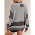 thumbnail image 2 of Women'S Fall Color Block Oversized Cardigan Sweater V-Neck Button Down Knit Cardigan Jacket Grey L, 2 of 6